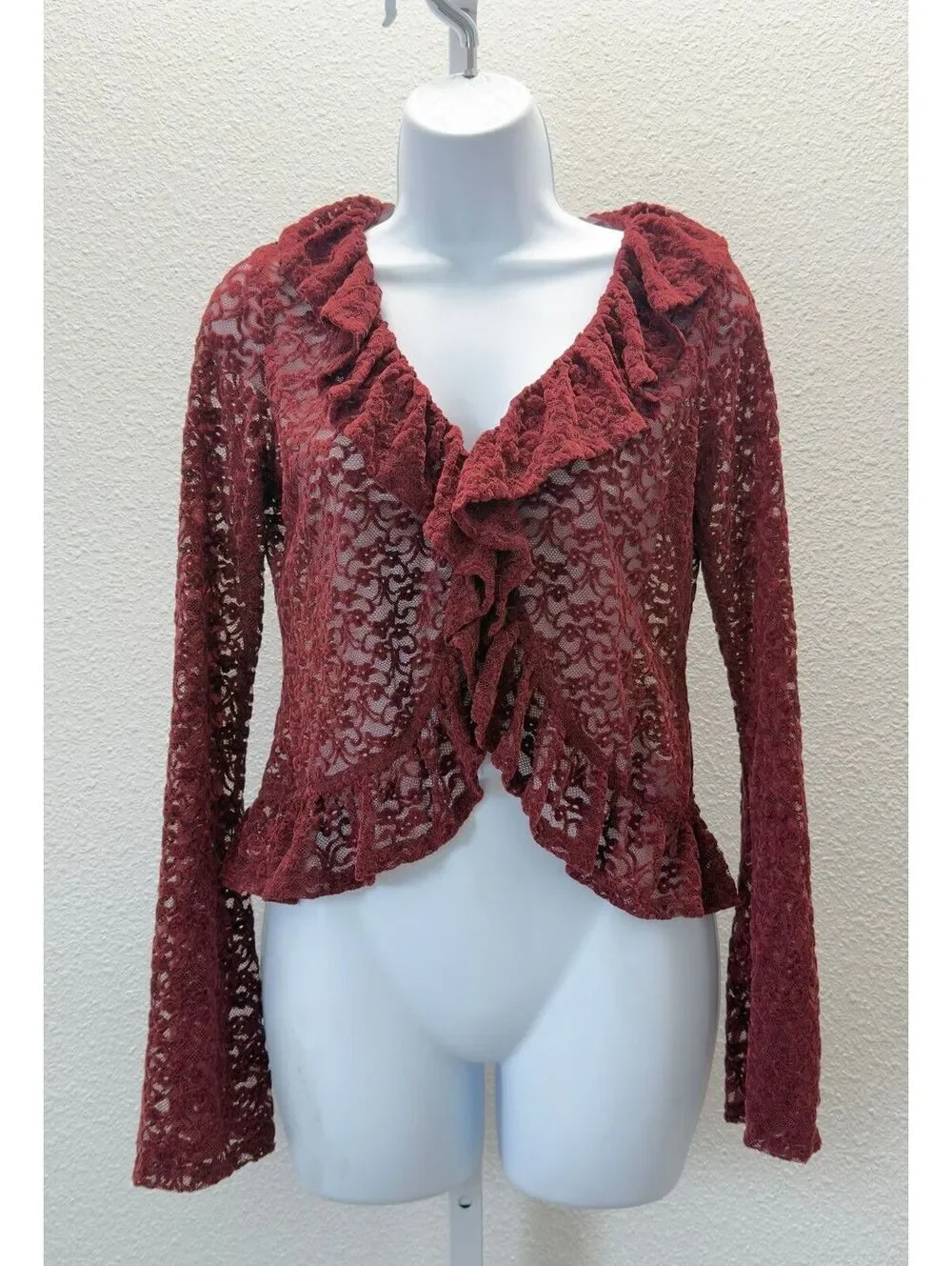 Wild Fable Burgundy Ruffle Lace Blouse Women Size Small